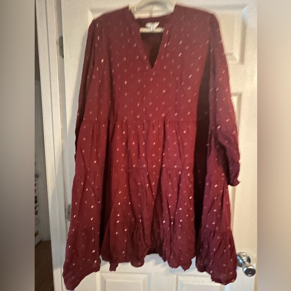 Burgundy dress with gold dots - 3X